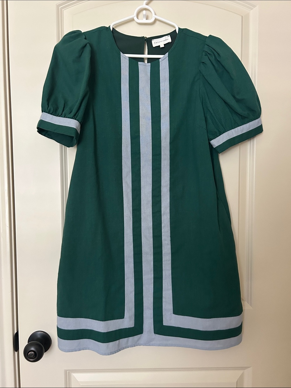 entro Green Mini Dress with Light Blue Trim
